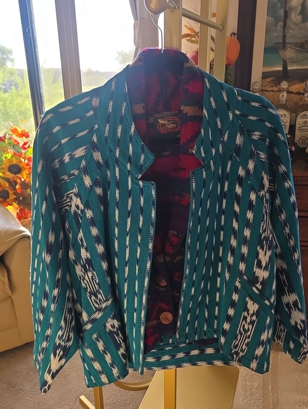 Multi Color Southwestern Aztec Open Front Jacket Wool 2 Button Vest Medium - Picture 2 of 13